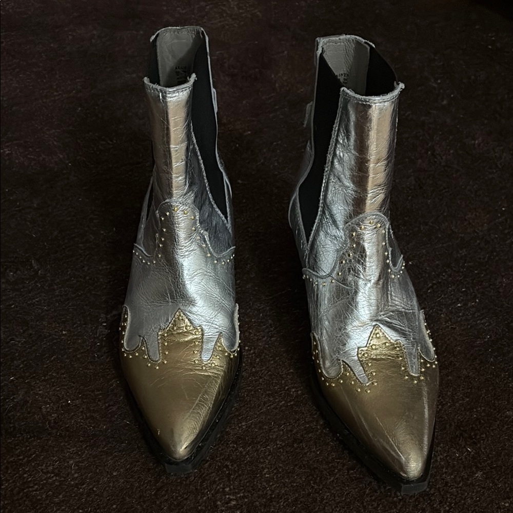 All Saints Metallic Silver and Gold Ankle Booties with Sleek Silhouette - Picture 6 of 6